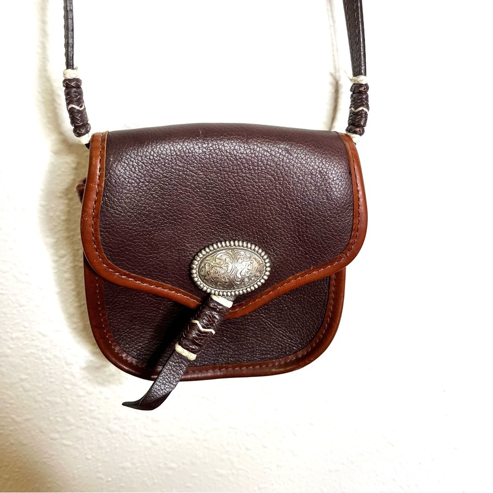 Vintage 90s mini bag Brighton Brown Leather Crossbody Bag Silver concho boho